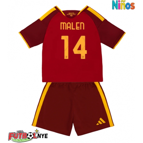 Camiseta AS Roma Donyell Malen #14 Primera Equipación para niños 2026-27 manga corta (+ pantalones cortos)